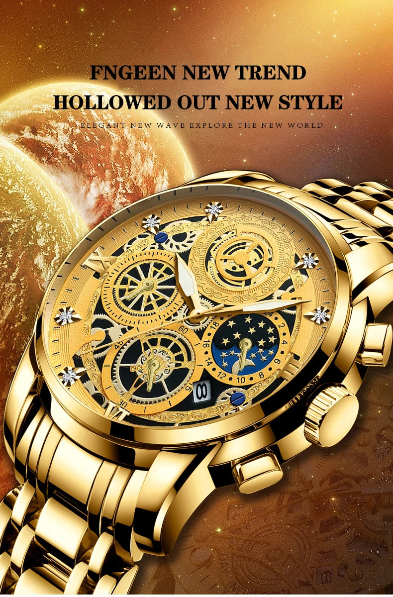 BINBOND B4010 Fashion Casual Quartz Men Watch Stainless Steel Strap Luxury Dial Luminous 30M Waterproof Business Men Wristwatch