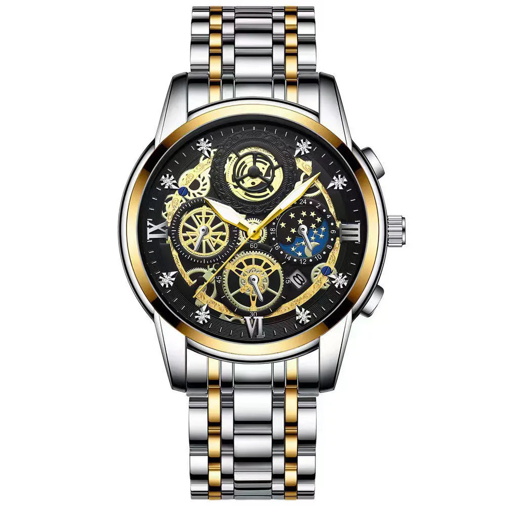 BINBOND B4010 Fashion Casual Quartz Men Watch Stainless Steel Strap Luxury Dial Luminous 30M Waterproof Business Men Wristwatch
