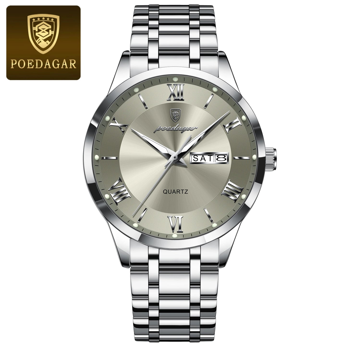 POEDAGAR Luxury Casual Watch For Man Date Week Waterproof Luminous Stainless Steel Men Watch Sport Quartz Men's Watches Male+Box