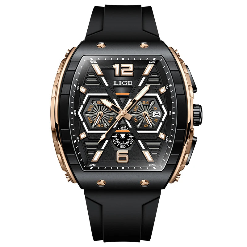 LIGE Men Watch Fashion Luxury Waterproof Quartz Wristwatch Luminous Casual Sports Silicone Strap Clock Auto Date Man Watches+Box