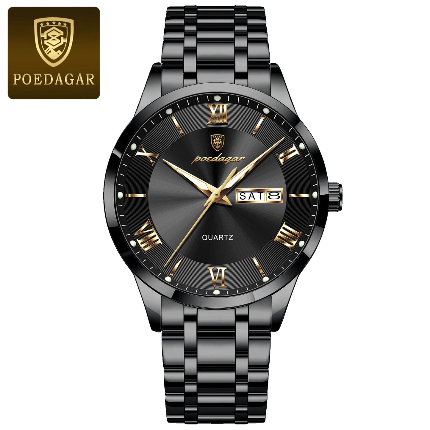 POEDAGAR Luxury Casual Watch For Man Date Week Waterproof Luminous Stainless Steel Men Watch Sport Quartz Men's Watches Male+Box