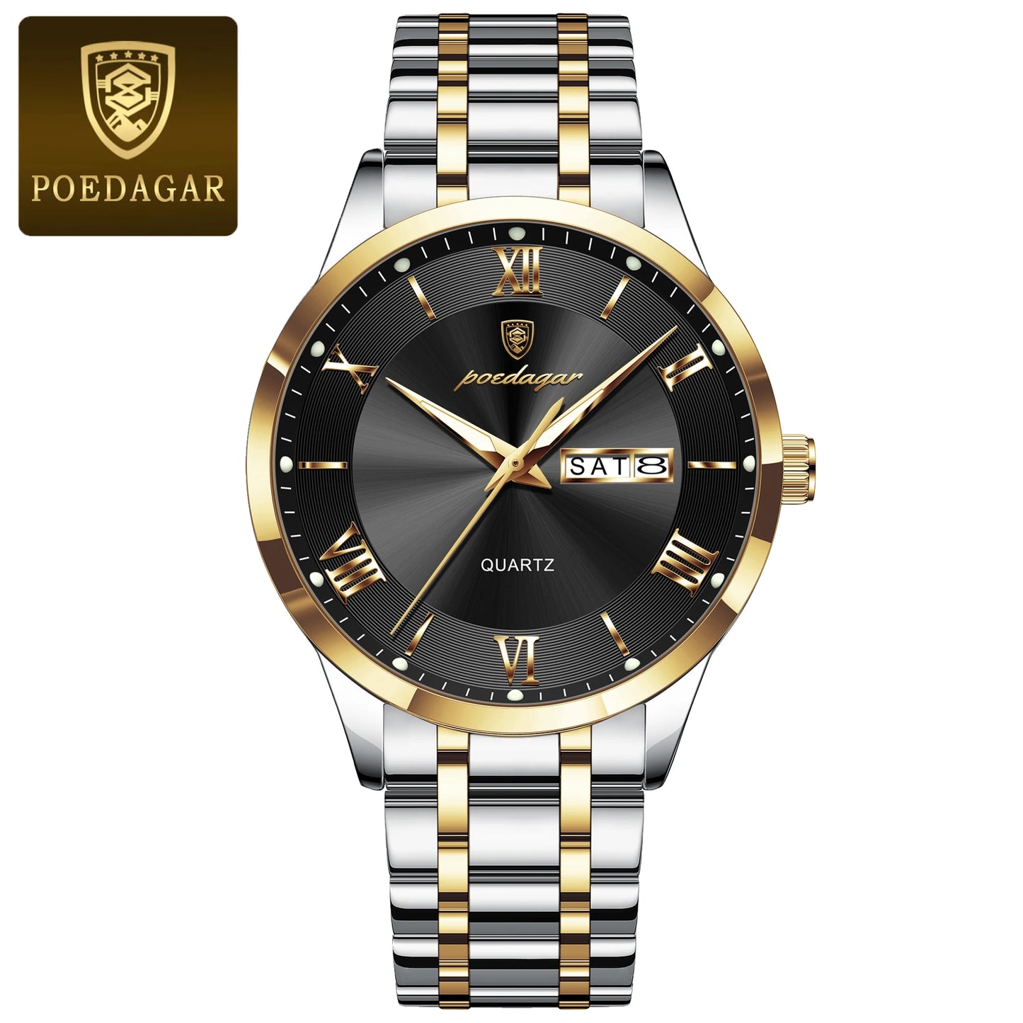 POEDAGAR Luxury Casual Watch For Man Date Week Waterproof Luminous Stainless Steel Men Watch Sport Quartz Men's Watches Male+Box