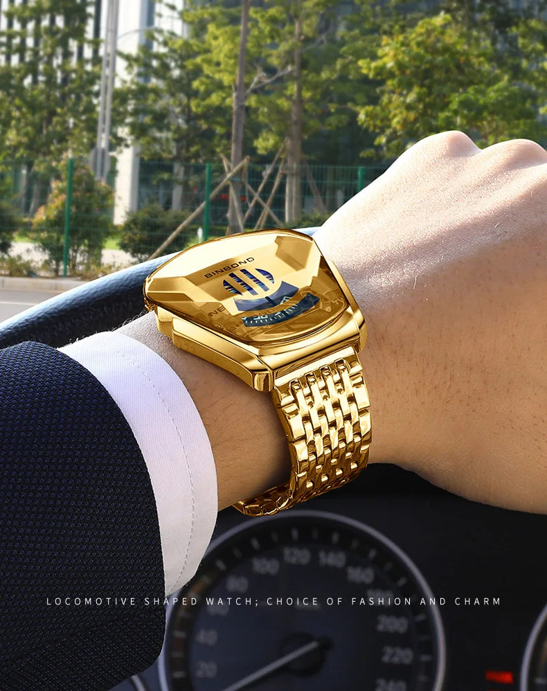 Binbond Top Luxury Brand Trend Cool Men's Wrist Watch Stainless Steel Technology Fashion Quartz Watch For Men JiChe01