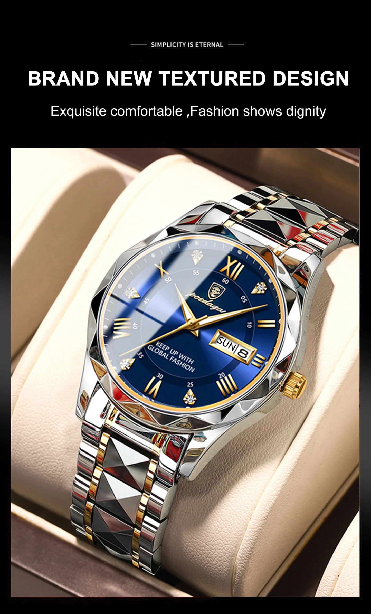 POEDAGAR Top Brand Luxury Men's Watches Waterproof Luminous Calendar Week Watch For Man Casual Stainless Steel Quartz Men Watch
