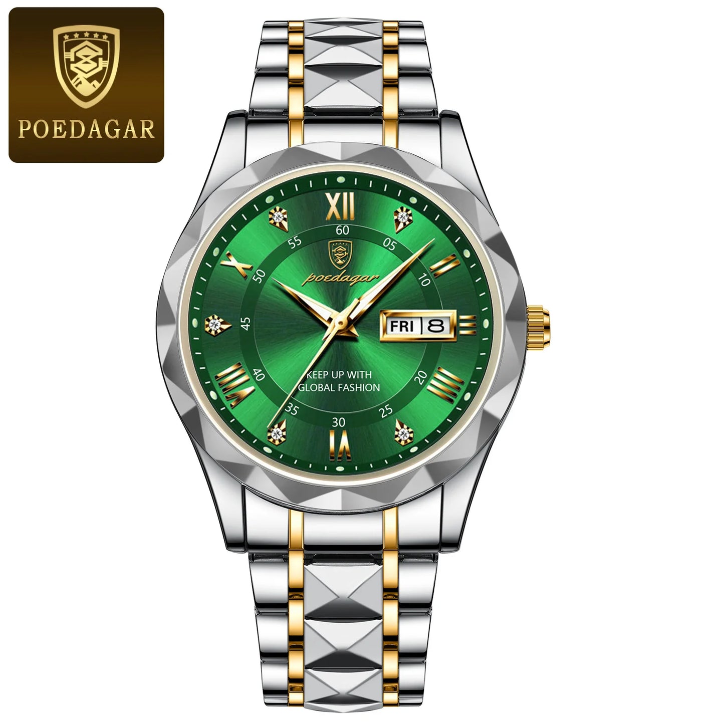 POEDAGAR Top Brand Luxury Men's Watches Waterproof Luminous Calendar Week Watch For Man Casual Stainless Steel Quartz Men Watch