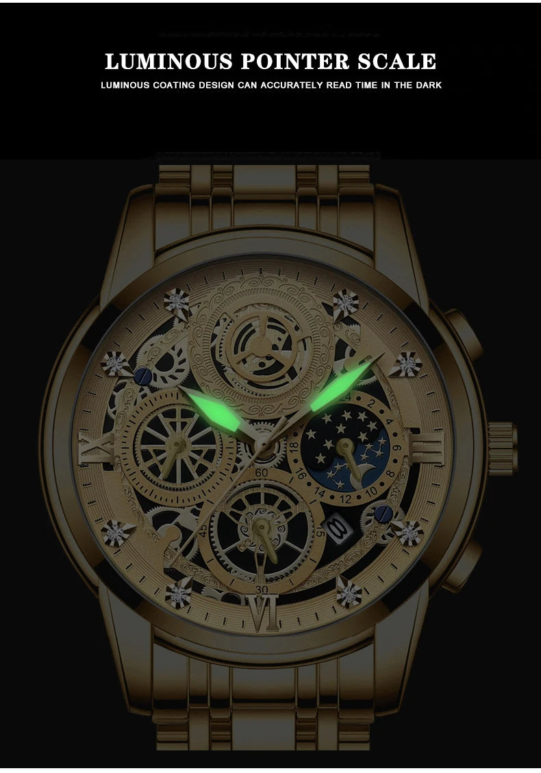 BINBOND B4010 Fashion Casual Quartz Men Watch Stainless Steel Strap Luxury Dial Luminous 30M Waterproof Business Men Wristwatch