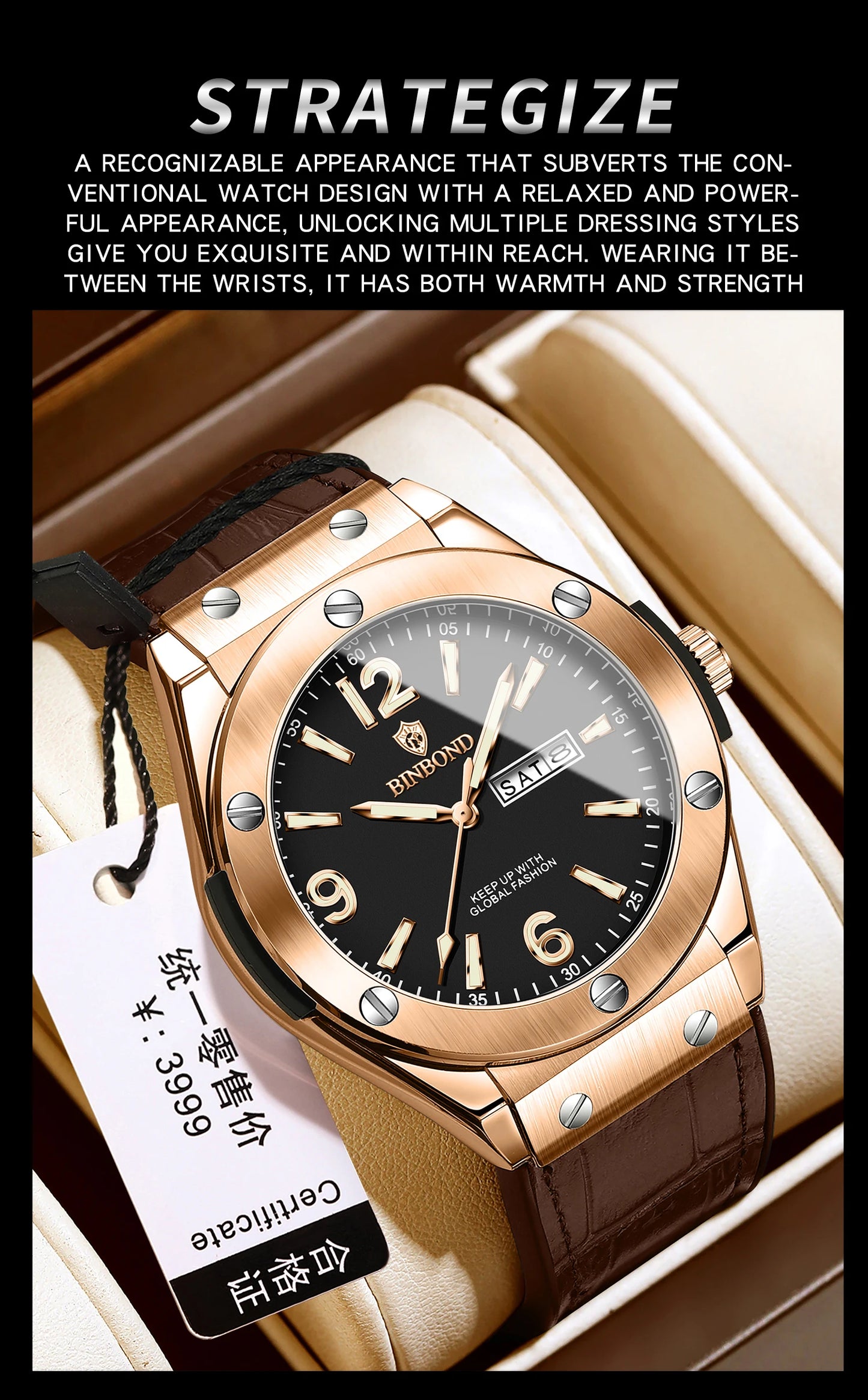 BINBOND New 225 Fashion Men's Quartz Watch Waterproof Luminous Calendar Versatile Casual Men's Quartz Watch 2025