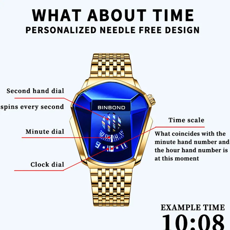 Binbond Top Luxury Brand Trend Cool Men's Wrist Watch Stainless Steel Technology Fashion Quartz Watch For Men JiChe01