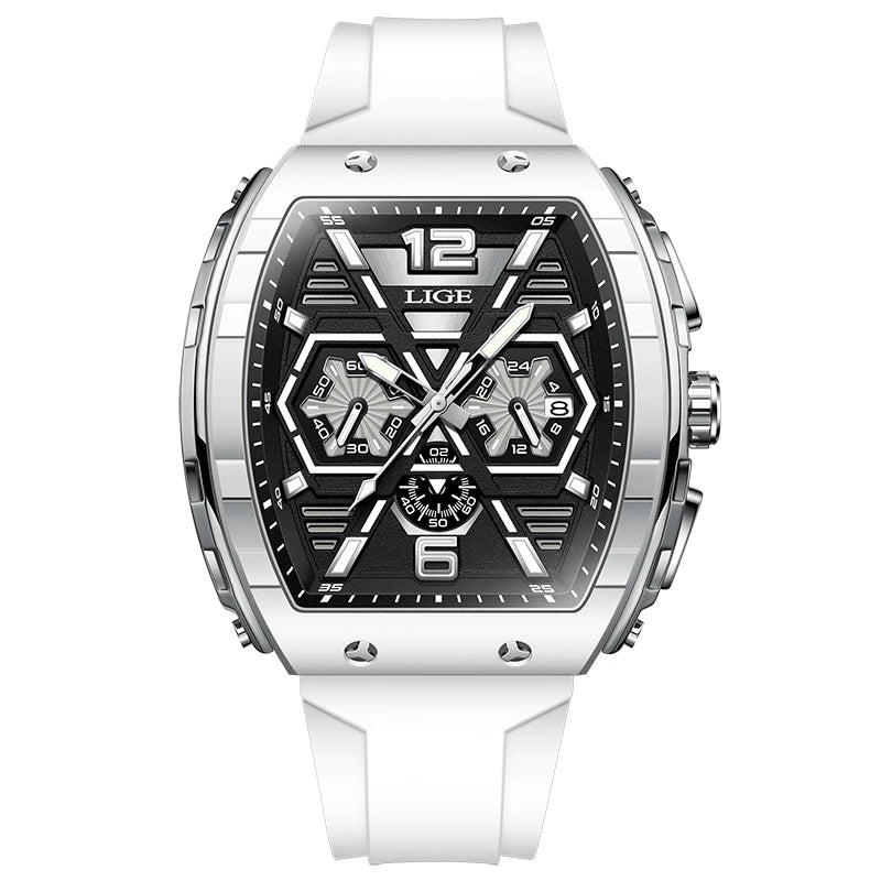LIGE Men Watch Fashion Luxury Waterproof Quartz Wristwatch Luminous Casual Sports Silicone Strap Clock Auto Date Man Watches+Box