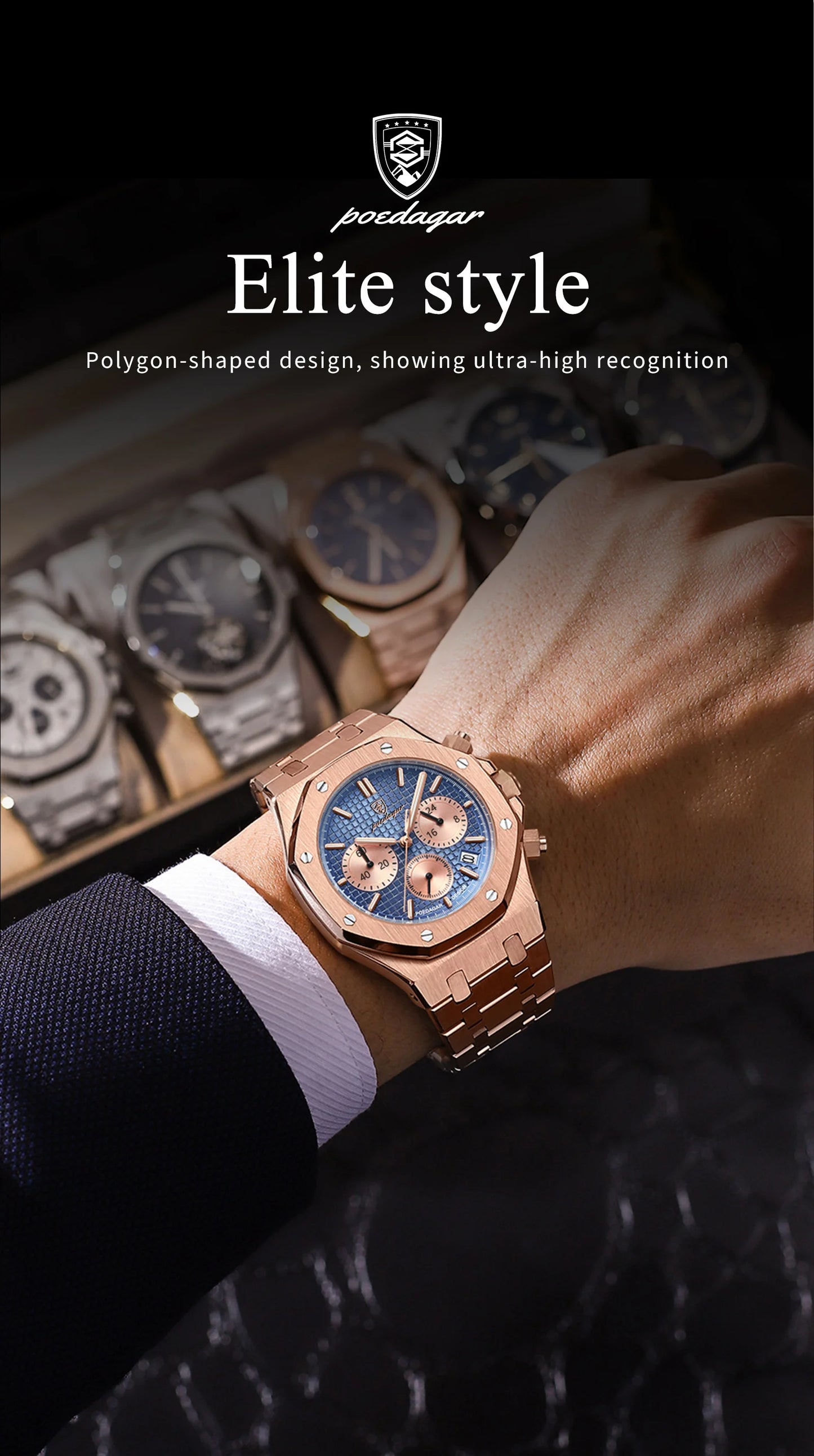 POEDAGAR Original Luxury Men's Watches Date Chronograph Stainless Steel Quartz Watch Waterproof Luminous Fashion Man Wristwatch