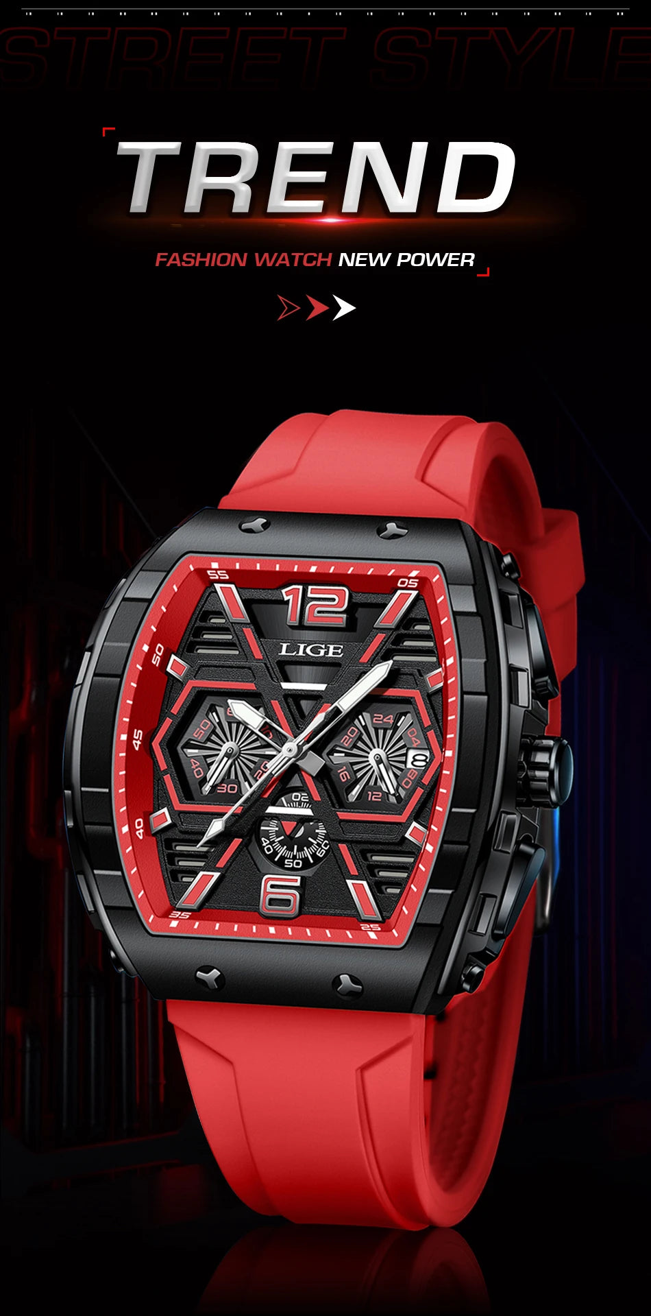 LIGE Men Watch Fashion Luxury Waterproof Quartz Wristwatch Luminous Casual Sports Silicone Strap Clock Auto Date Man Watches+Box