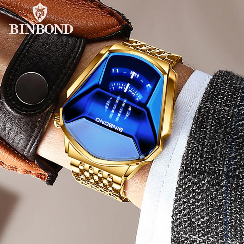 Binbond Top Luxury Brand Trend Cool Men's Wrist Watch Stainless Steel Technology Fashion Quartz Watch For Men JiChe01