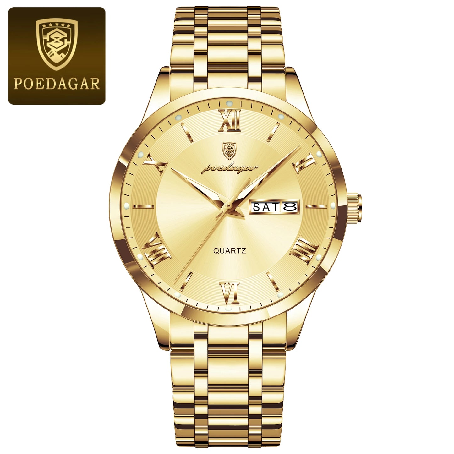 POEDAGAR Luxury Casual Watch For Man Date Week Waterproof Luminous Stainless Steel Men Watch Sport Quartz Men's Watches Male+Box