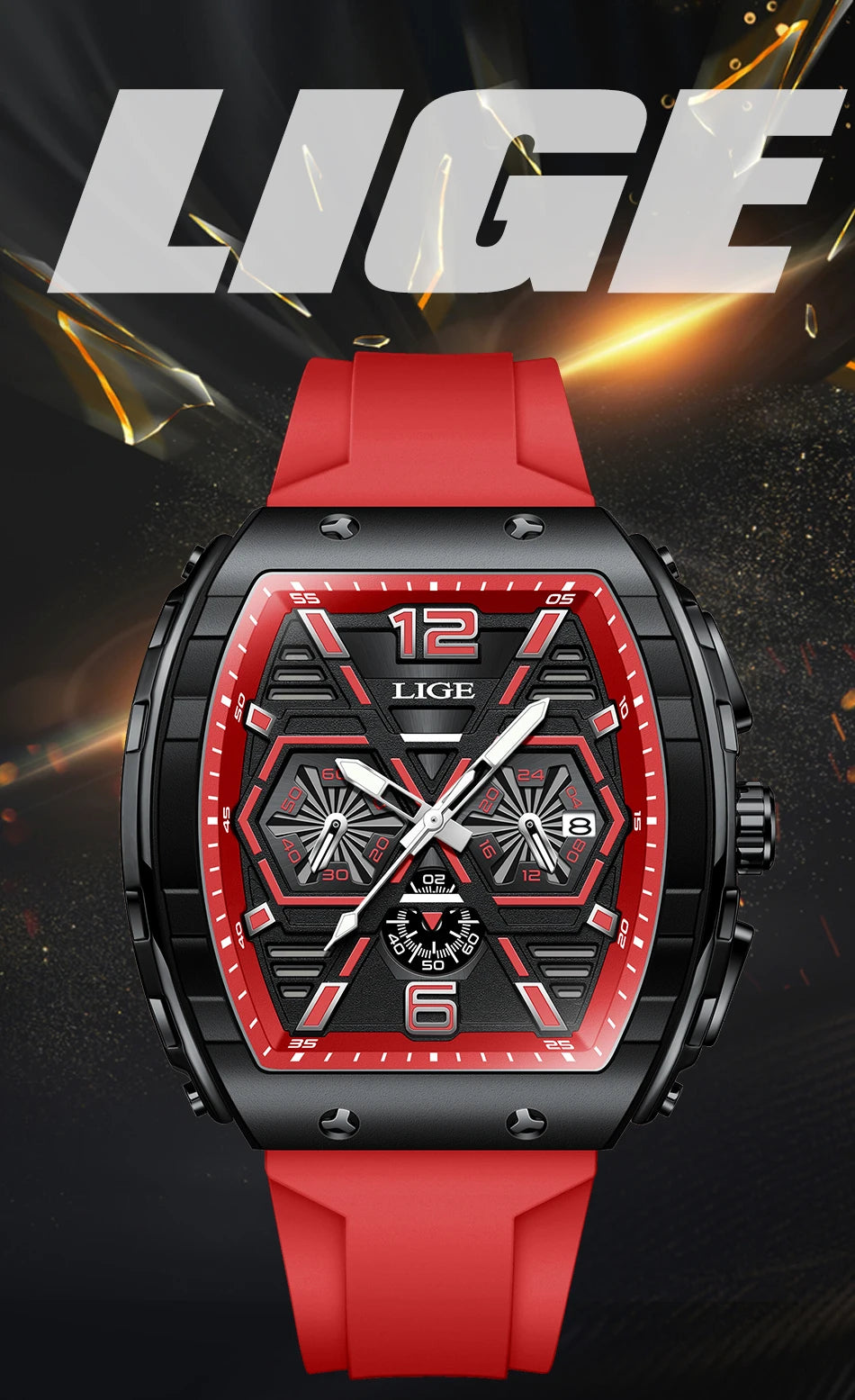 LIGE Men Watch Fashion Luxury Waterproof Quartz Wristwatch Luminous Casual Sports Silicone Strap Clock Auto Date Man Watches+Box