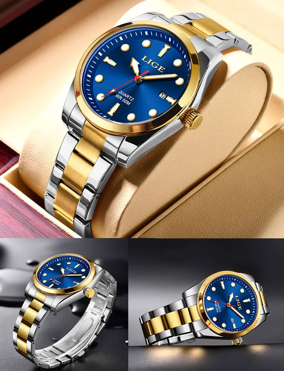 LIGE Business Waterproof Watch Men Fashion Military Sports Men's Quartz Wristwatches Top Brand Luxury Chronograph Montre Homme