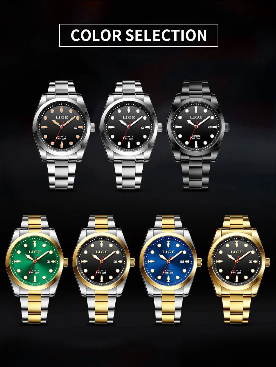 LIGE Business Waterproof Watch Men Fashion Military Sports Men's Quartz Wristwatches Top Brand Luxury Chronograph Montre Homme