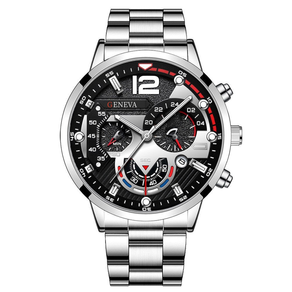 Men's Fashion Stainless Steel Band Quartz Watch with Calendar
