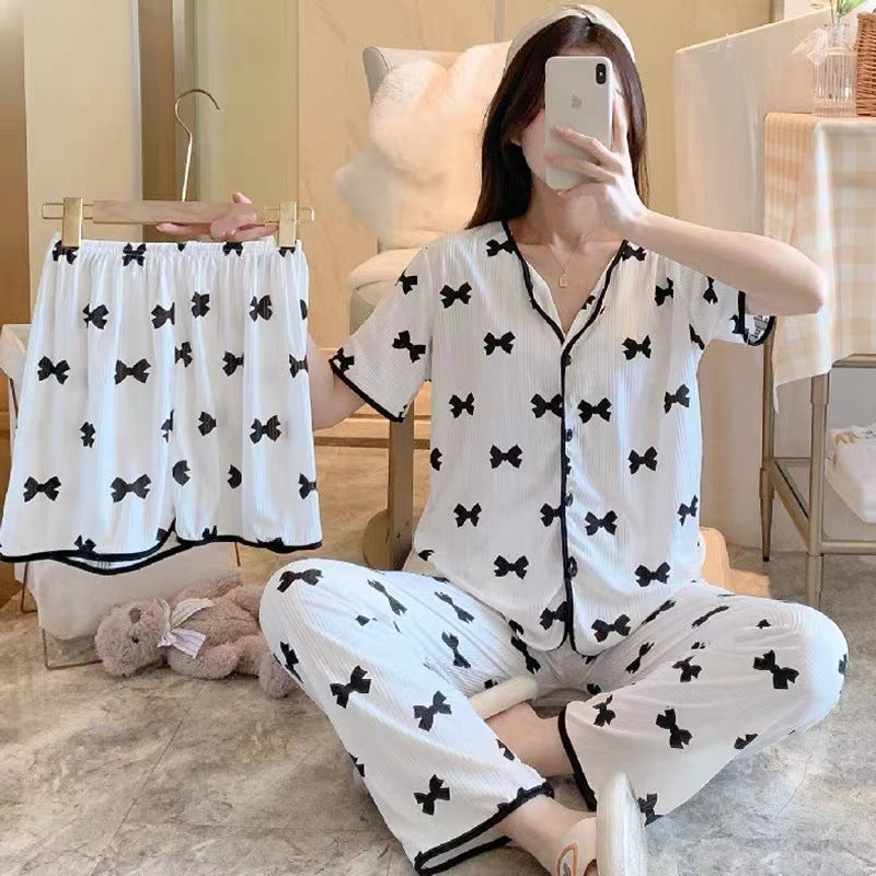 Short-sleeved pajama women's three-piece set