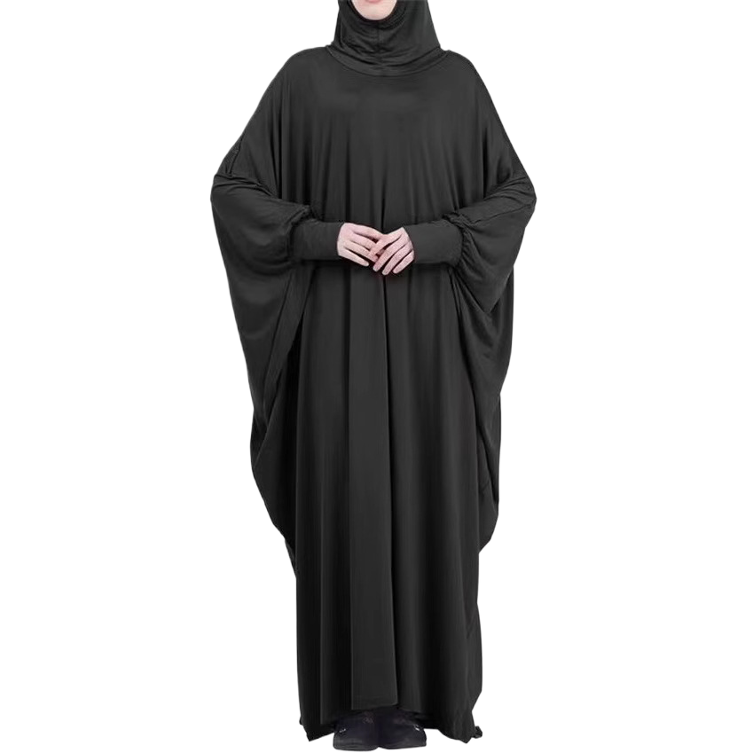 Hooded bat-sleeved dress