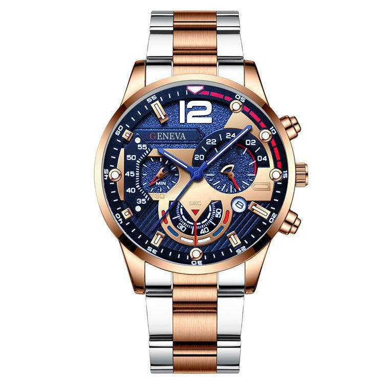 Men's Fashion Stainless Steel Band Quartz Watch with Calendar
