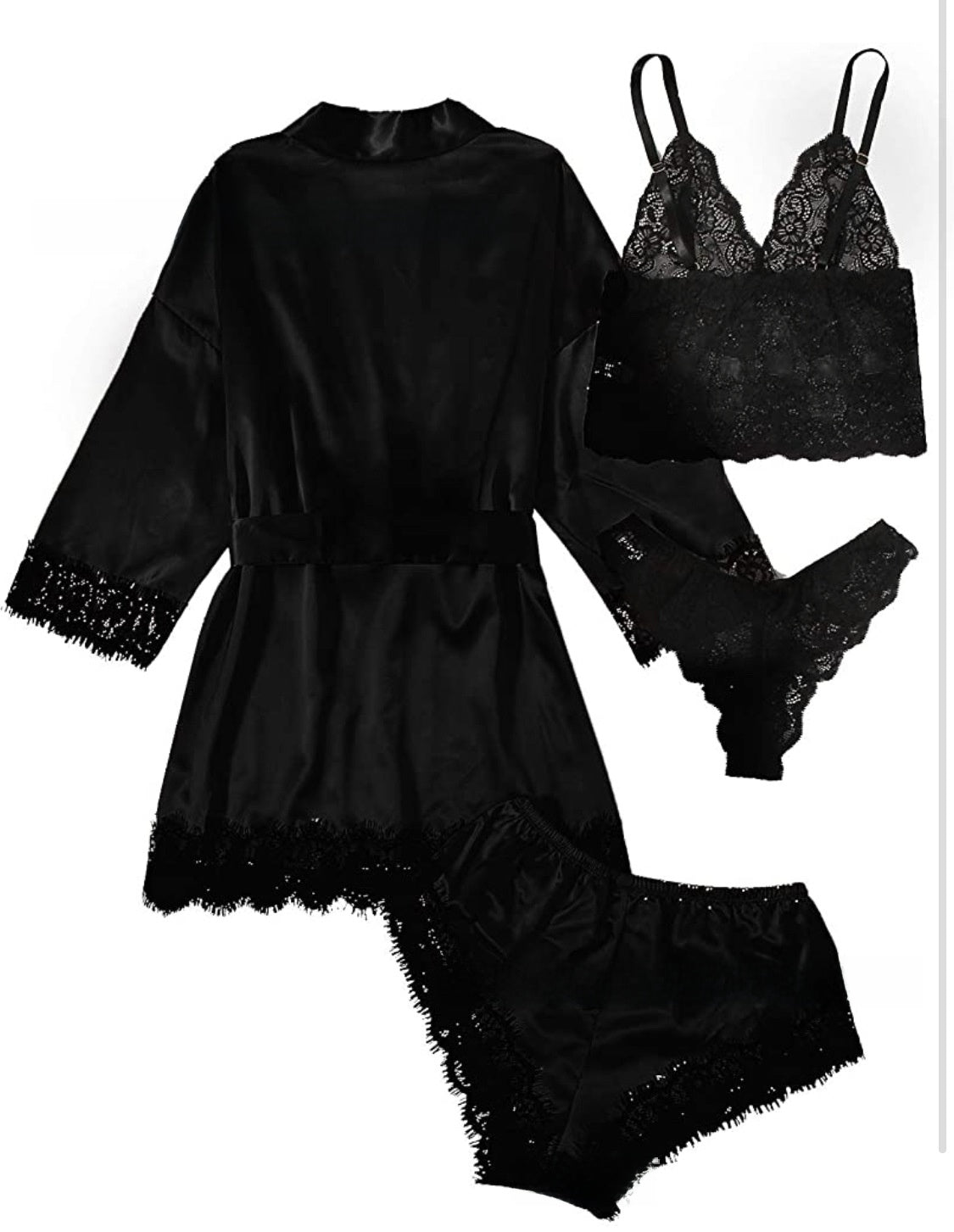 4-piece set of lace satin strappy pajamas