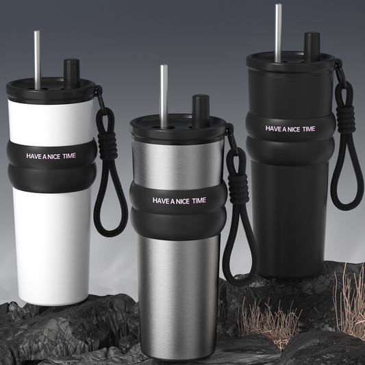 car cup large capacity straw coffee cup 316 stainless steel ceramic liner thermos cup car ice bully cup