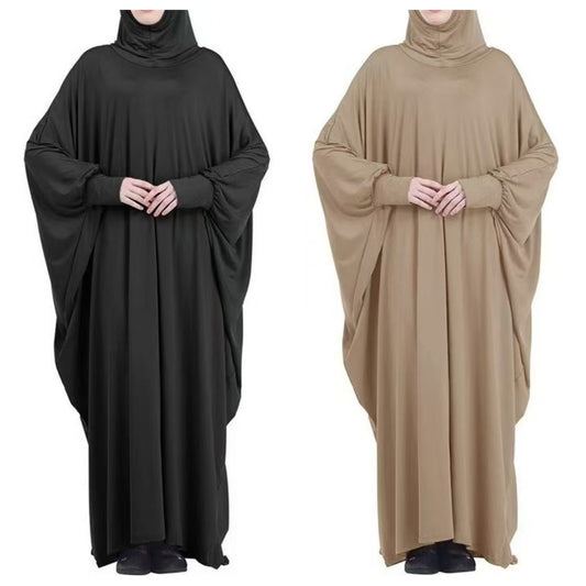 Hooded bat-sleeved dress