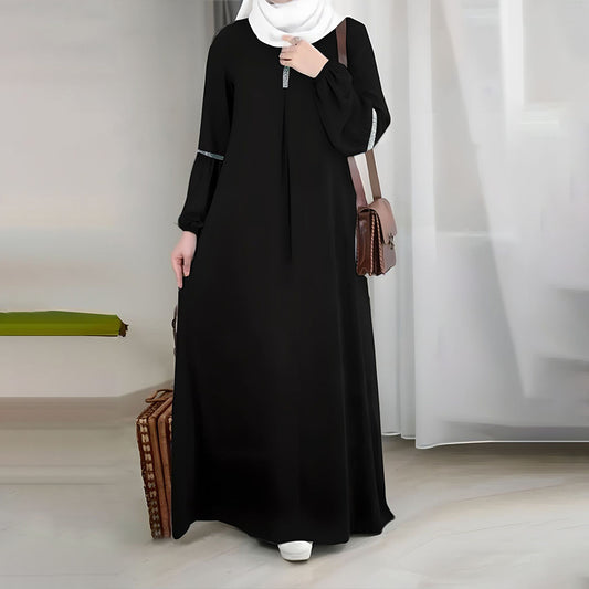 Elegant Long Sleeve Muslim Abaya Dress with Sequins