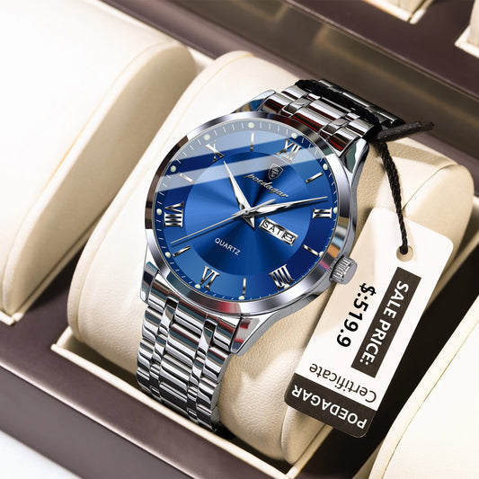 POEDAGAR Luxury Casual Watch For Man Date Week Waterproof Luminous Stainless Steel Men Watch Sport Quartz Men's Watches Male+Box