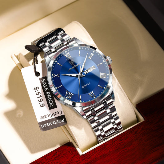 POEDAGAR Luxury Casual Watch For Man Date Week Waterproof Luminous Stainless Steel Men Watch Sport Quartz Men's Watches Male+Box