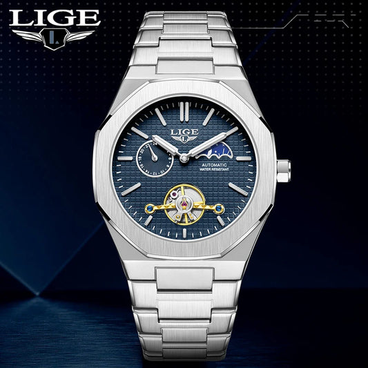 LIGE 2025 New Mechanical Watches Men Fashion Luxury Automatic Mens Watch Waterproof Luminous Tourbillon Wristwatch Reloj Hombre