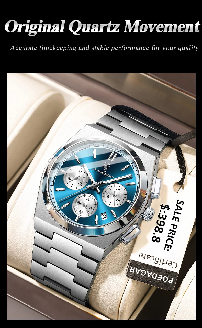 POEDAGAR Luxury Man Quartz Watch Waterproof Luminous Date Chronograph Watches For Men Stainless Steel Fashion Men's Watch Reloj