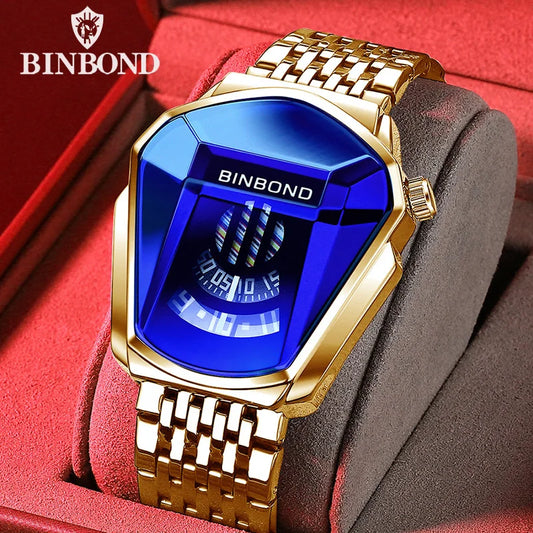 Binbond Top Luxury Brand Trend Cool Men's Wrist Watch Stainless Steel Technology Fashion Quartz Watch For Men JiChe01