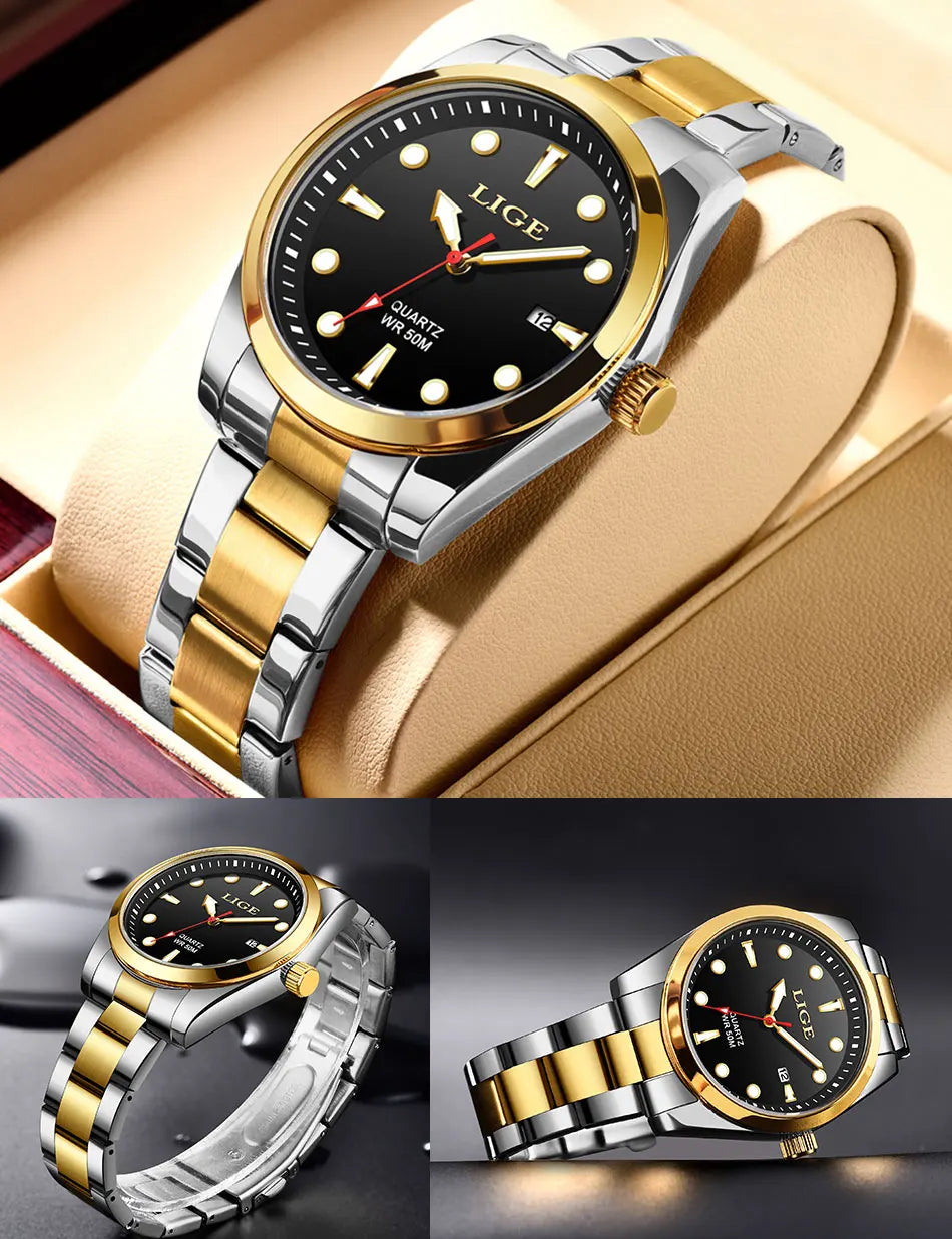 LIGE Business Waterproof Watch Men Fashion Military Sports Men's Quartz Wristwatches Top Brand Luxury Chronograph Montre Homme