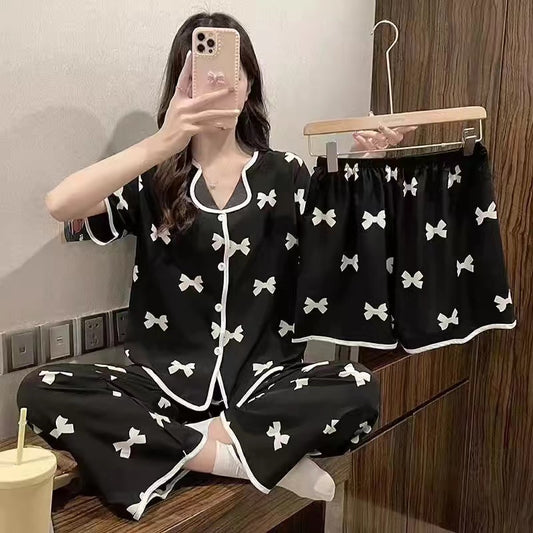 Short-sleeved pajama women's three-piece set