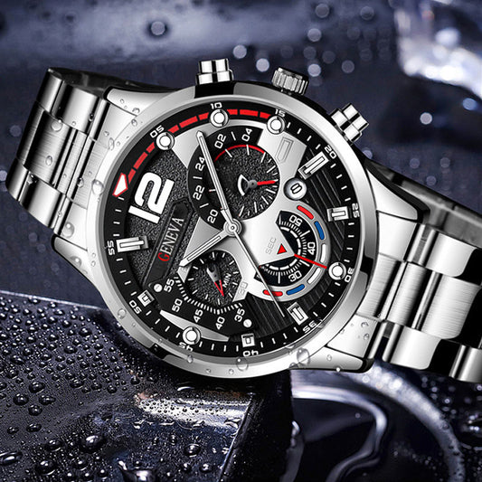 Men's Fashion Stainless Steel Band Quartz Watch with Calendar